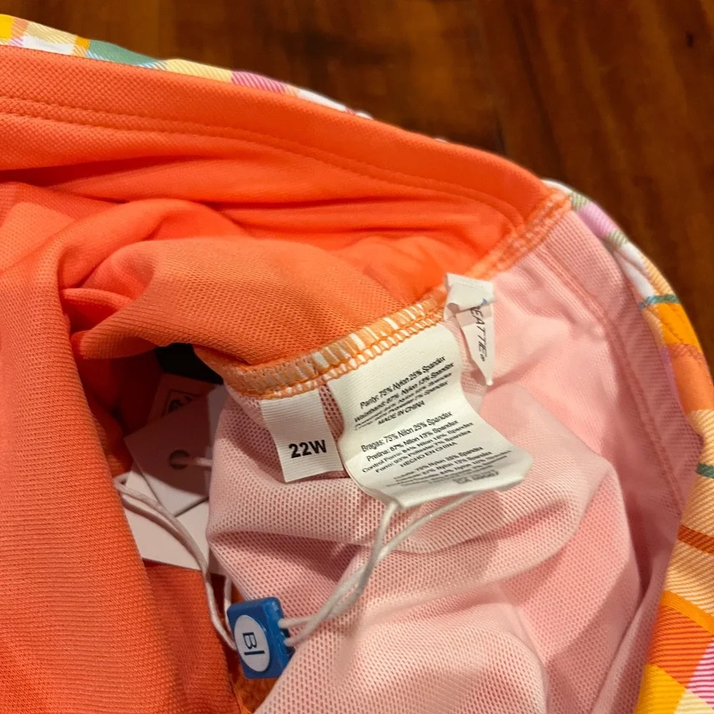 Bleu Rod Beattie Bikini Bottom Orange Coral Chic Plaid Ruche New‎ Plus Size 22 W